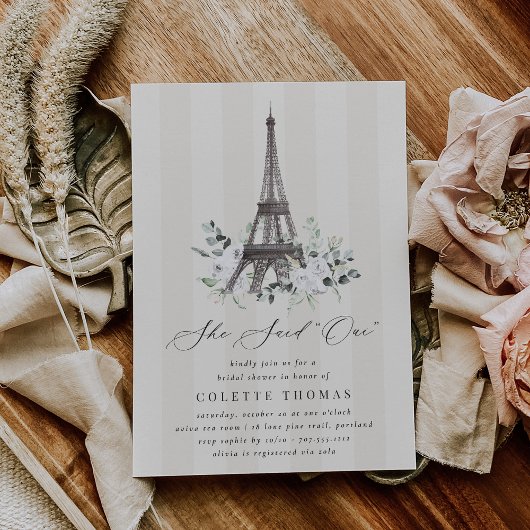 Paris Bloom Floral Eiffel Tower Bridal Shower 招待状