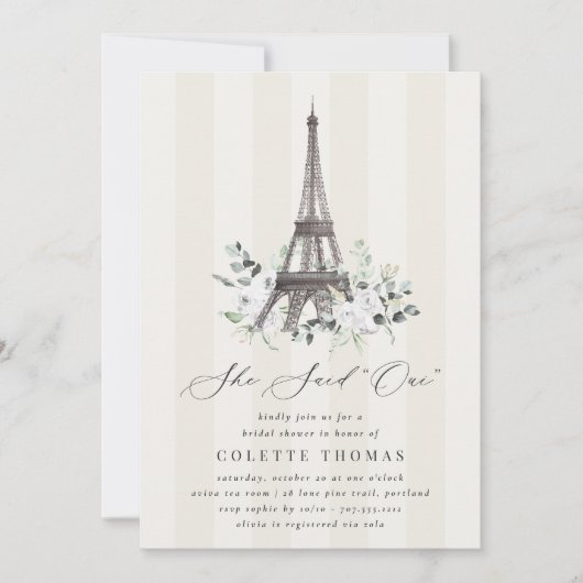Paris Bloom Floral Eiffel Tower Bridal Shower 招待状 (正面)