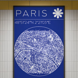 Paris Blueprint Map Poster Circular City Wall Art フォトプリント