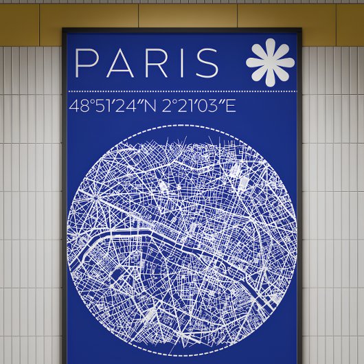 Paris Blueprint Map Poster Circular City Wall Art フォトプリント