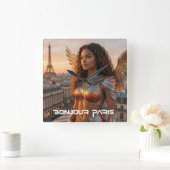 PARIS - BONJOUR スクエア壁時計 (ホーム)