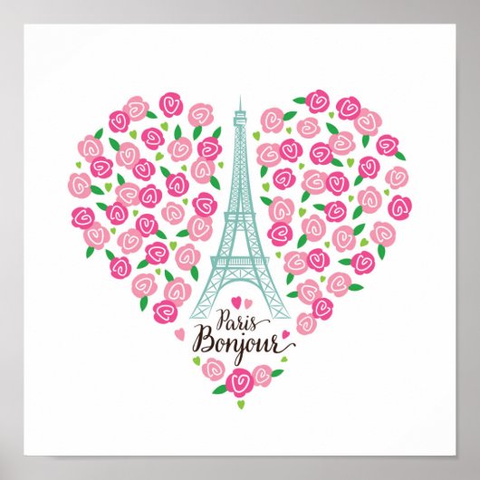 Paris Bonjour | Floral Heart ポスター (正面)