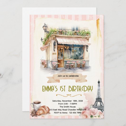Paris cafe party invitation 招待状 (正面/裏面)