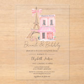 Paris Cafe  Pink Striped Brunch and Bubbly アクリル招待状 (正面)
