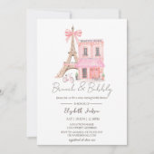 Paris Cafe Watercolor Pink  Brunch and Bubbly 招待状 (正面)