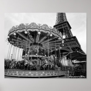 Paris Carousel B&W ポスター