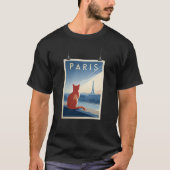 Paris Cat Skyline – Minimal Travel Print Tシャツ (正面)