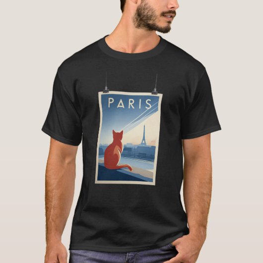 Paris Cat Skyline – Minimal Travel Print Tシャツ (正面)