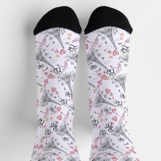 parís chic con flores y corazones ソックス (上部)