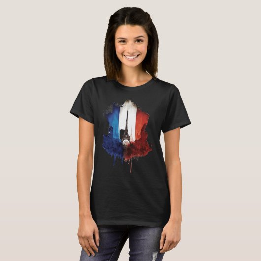 Paris City Illustration With Eiffel Tower French F Tシャツ (正面フル)