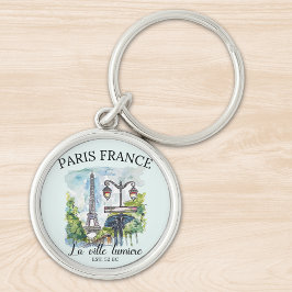 Paris City of Light Watercolor Scene キーホルダー