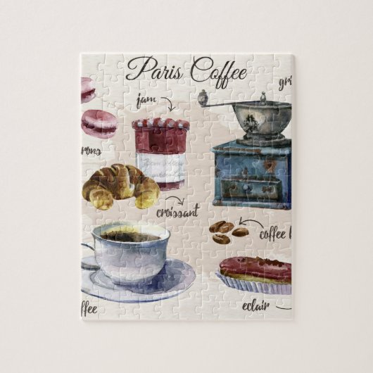 Paris coffee pastry illustrations ジグソーパズル (縦)