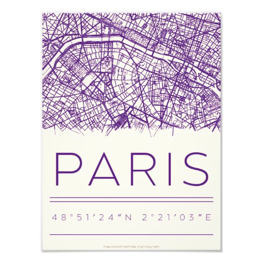 Paris Coordinates Map Poster – Minimal City Street フォトプリント (正面)