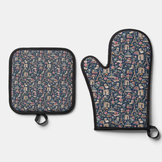 Paris Dark Icons Chic Design 鍋つかみ&鍋敷きセット (正面)