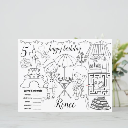 Paris Eiffel activity color sheet placemats (スタンド正面)