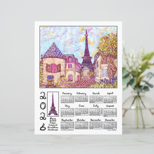 Paris Eiffel Pointillism Landscape 2026 Calendar (スタンド正面)