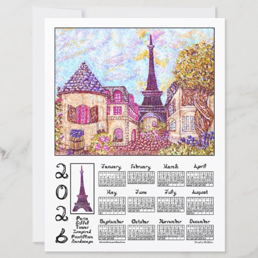 Paris Eiffel Pointillism Landscape 2026 Calendar (正面)