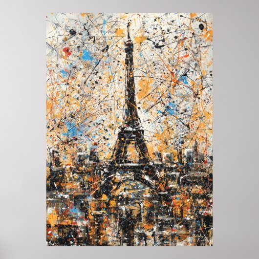 Paris Eiffel Tower Abstract Drip Painting  ポスター (正面)