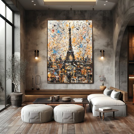 Paris Eiffel Tower Abstract Drip Painting  ポスター