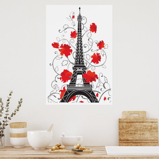 Paris Eiffel tower elegant stylish silhouette ポスター (キッチン)
