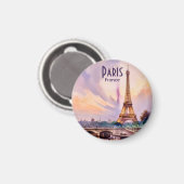 Paris Eiffel Tower France Sunset Watercolor Travel マグネット (正面/裏面)