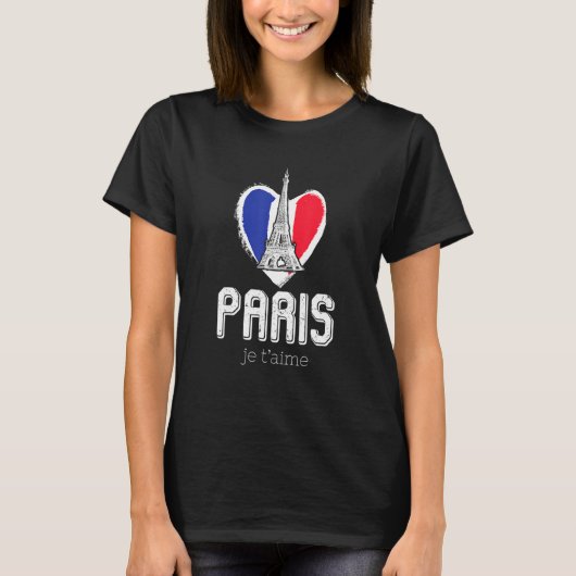 Paris Eiffel Tower French Flag Sign Of Love I Love Tシャツ (正面)