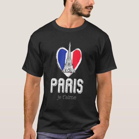 Paris Eiffel Tower French Flag Sign Of Love I Love Tシャツ (正面)