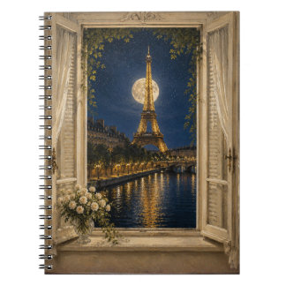 Paris Eiffel Tower Full Moon Night Oil Painting ノートブック