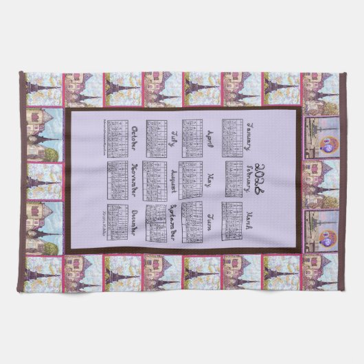 Paris Eiffel Tower Inspired Collage 2026 calendar キッチンタオル (横)