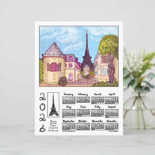 Paris Eiffel Tower Landscape 2026 Calendar Paper (スタンド正面)