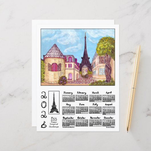 Paris Eiffel Tower Landscape 2026 Calendar Paper (正面/裏面インサイチュ)