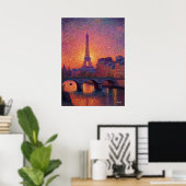 Paris Eiffel Tower Pointillism Sunset Cityscape Ar ポスター (ホームオフィス)