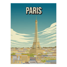 Paris Eiffel Tower Skyline Travel Poster ポスター