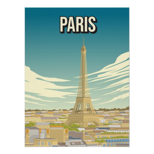 Paris Eiffel Tower Skyline Travel Poster ポスター (正面)