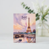 Paris Eiffel Tower Travel Watercolor Custom Text ポストカード (スタンド正面)