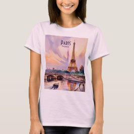 Paris Eiffel Tower Travel Watercolor Custom Text Tシャツ