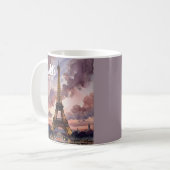 Paris Eiffel Tower Twilight Watercolor Custom Text コーヒーマグカップ (正面左)