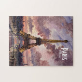Paris Eiffel Tower Twilight Watercolor Custom Text ジグソーパズル (横)