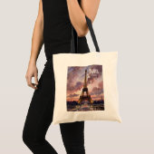 Paris Eiffel Tower Twilight Watercolor Custom Text トートバッグ (正面(商品))