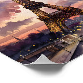 Paris Eiffel Tower Twilight Watercolor Custom Text ポスター (角)