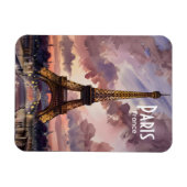 Paris Eiffel Tower Twilight Watercolor Painting マグネット (横)