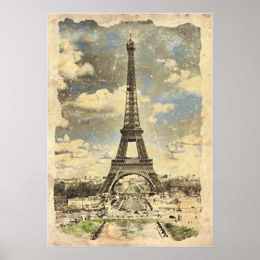 Paris - Eiffel Tower - Vintage Inspired Art ポスター (正面)