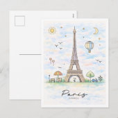 Paris Eiffel Tower Watercolor | France シーズンポストカード (正面/裏面)