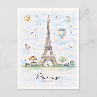Paris Eiffel Tower Watercolor | France シーズンポストカード