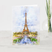 Paris Eiffel Tower Watercolor – Sunset #02 サンキューカード (正面)