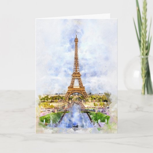 Paris Eiffel Tower Watercolor – Sunset #02  サンキューカード (正面)