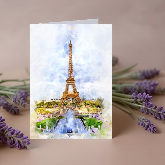 Paris Eiffel Tower Watercolor – Sunset #02 サンキューカード