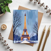 Paris Eiffel Tower Winter Snow Watercolor Card