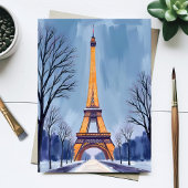 Paris Eiffel Tower Winter Snow Watercolor Card