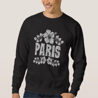 Paris Flowers Distressed White Print スウェットシャツ